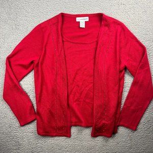 Sag Harbor Womens Size Small Red Sweater Cardigan Top Long Sleeve Knitted